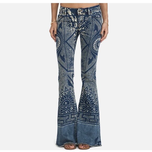 Free People 26 Malaya Bali Flare Jeans Boho Festival Low Rise Flare Hippie - Picture 1 of 12